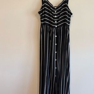 Forever 21 Black and White Striped Button-Front Maxi Dress